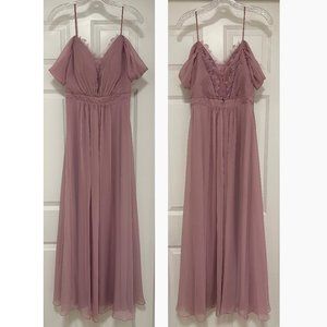Custom Pink Mauve Chiffon Lace Bodice Empire Waist Lined Bridesmaid Dress